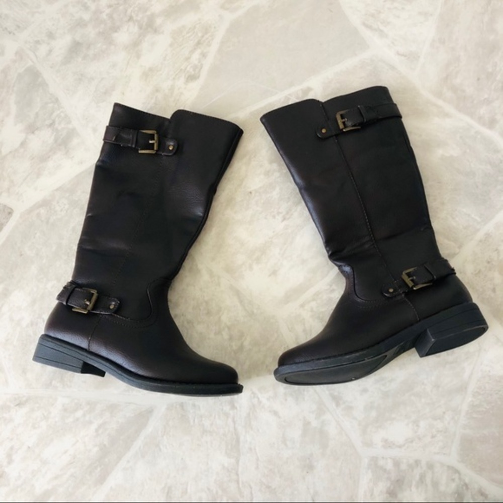 NWOT 1,4,3 GIRL KATE brown buckle vegan faux leather tall girls fall boots SZ 12